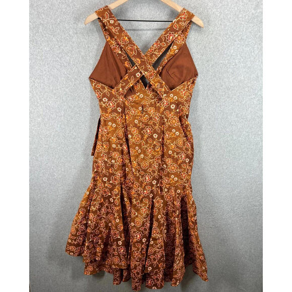 J. Crew Collection Cross Back Ruffle Hem Midi Dress Pecan Vintage Vines 10 NWT! - Picture 9 of 16